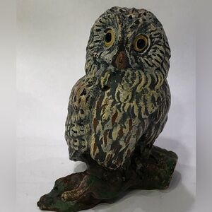 Vintage Bronze Metal Cold Painted Owl Figurine Miniature Statue Multicolor Rare